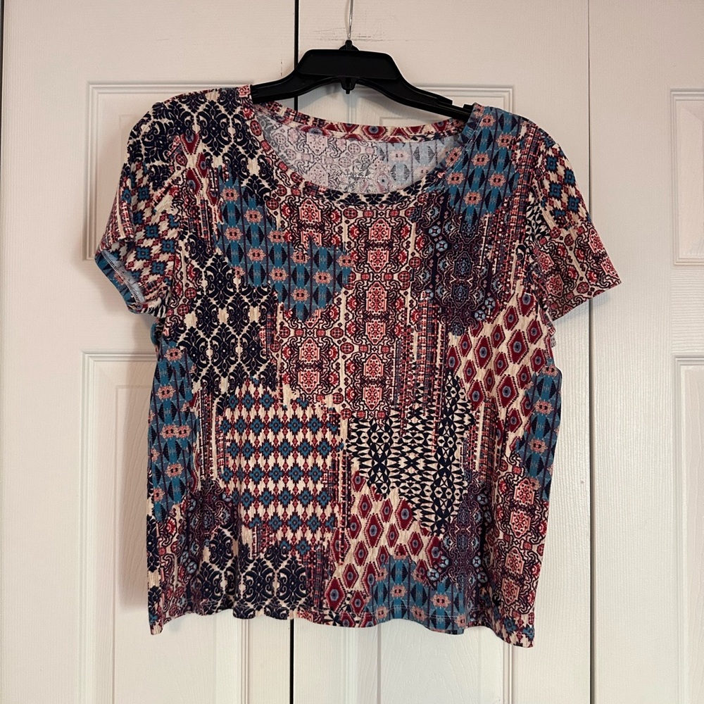 Alia Pink and Blue Crop Boxy Short Sleeve Tee